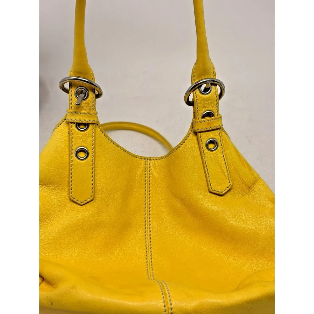 Prada Yellow Vitello Daino Leather Hobo Shoulder Bag Silver Hardware Made Italy